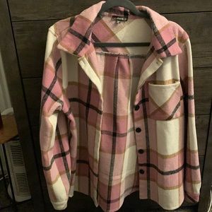 Plaid Pink and Cream Women's Plaid Shacket